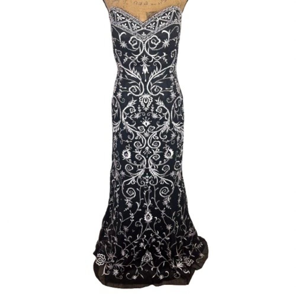 Vintage Tiffany Designs Sweetheart Prom Dress Black White Embroidered Size 12